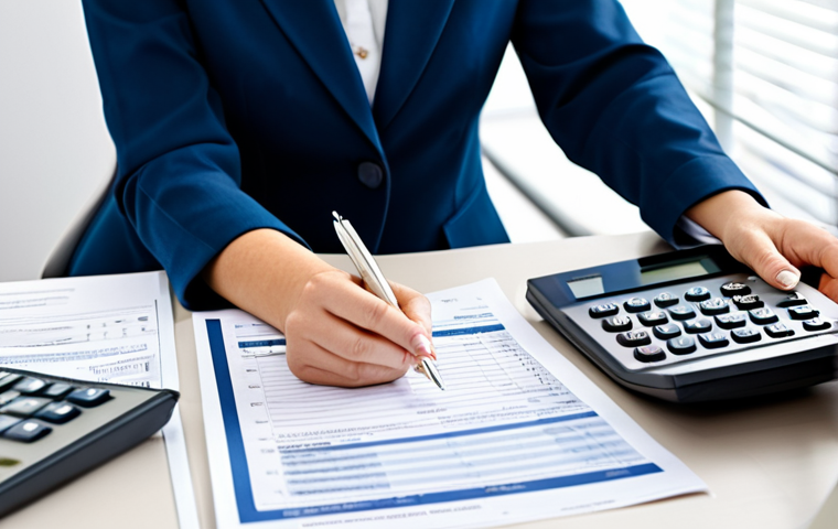 **

"A professional accountant, fully clothed in modest business attire, working diligently at a desk in a bright and modern office. She is reviewing tax documents and using a calculator. Safe for work, appropriate content, perfect anatomy, natural pose, well-formed hands, proper finger count, professional, family-friendly, high resolution."

**