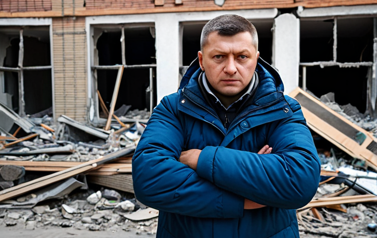 **

"A professional news reporter standing in front of a damaged building in Donbas, Ukraine, fully clothed in appropriate attire, safe for work. The background shows signs of conflict but no graphic imagery. Focus on the reporter delivering the news with a serious expression. Perfect anatomy, correct proportions, natural pose, professional photography, high quality, modest, family-friendly."

**