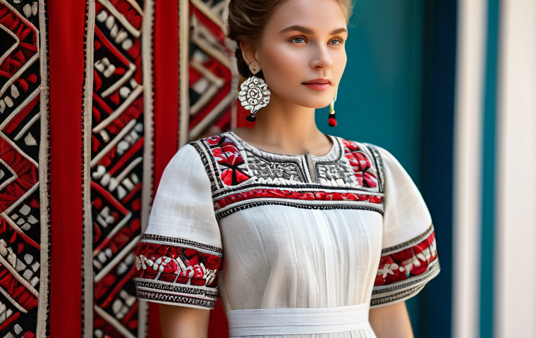 우크라이나 패션 스타일 - Image Prompt 1: Modern Vyshyvanka Elegance**