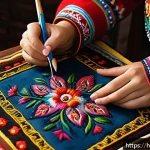 Home 22 우크라이나 민속 박물관 추천 - A vibrant scene showcasing a skilled Ukrainian artisan meticulously embroidering a traditional garme...